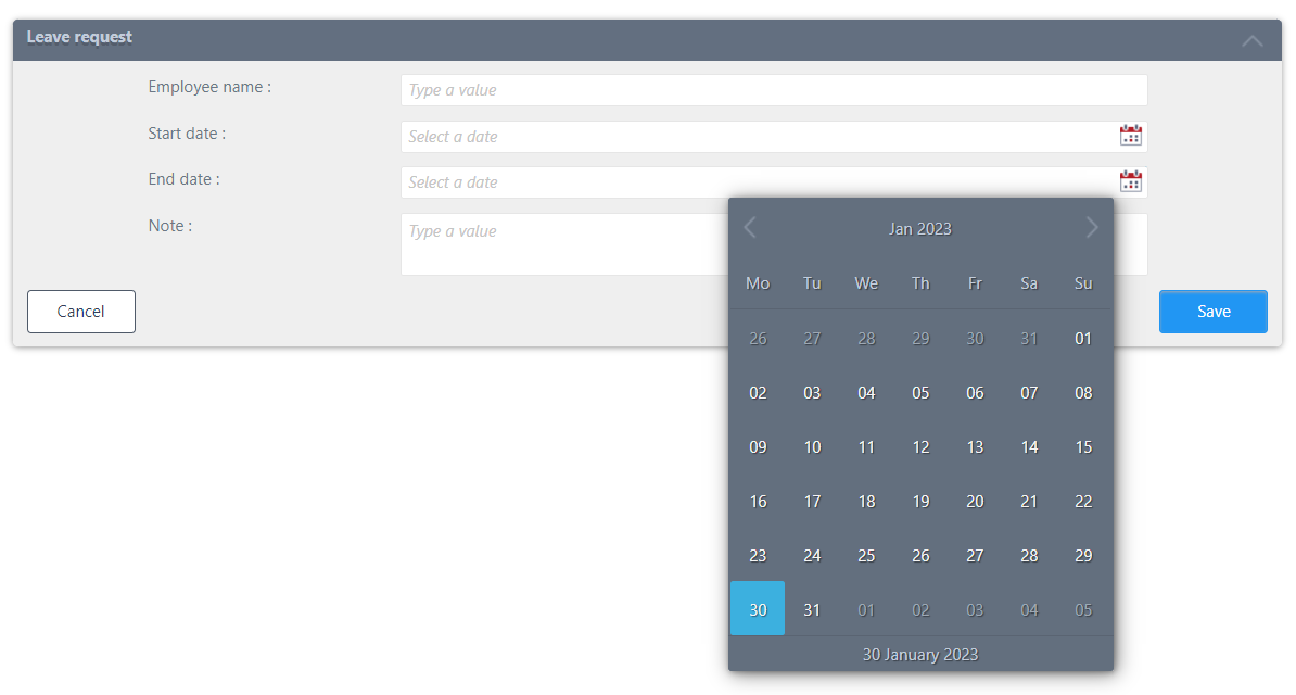 Style Profile Nintex K2 screenshot date picker