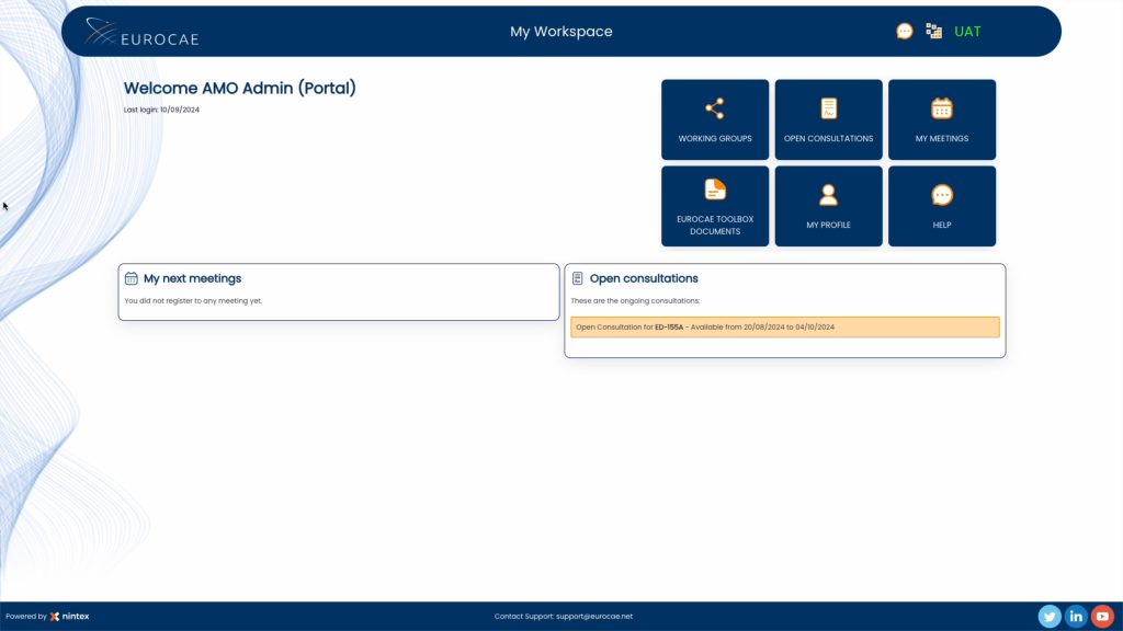 EUROCAE Hub dashboard screenshot