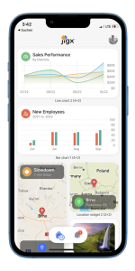 Mobile app screenshot built on Jigx framework. AMO Consultancy Services LTD